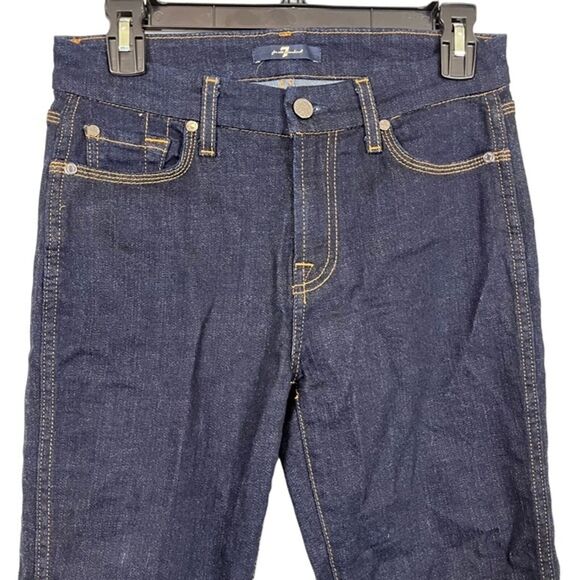 7 SEVEN FOR ALL MANKIND Dark Wash Raw Hem Slim Straight Zip Fly Stretch Jeans 26 - Picture 15 of 16